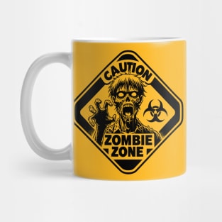 Caution Biohazard Zombie Zone Sign Black Mug